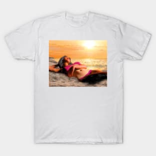 Woman girl bikini beach sunset T-Shirt